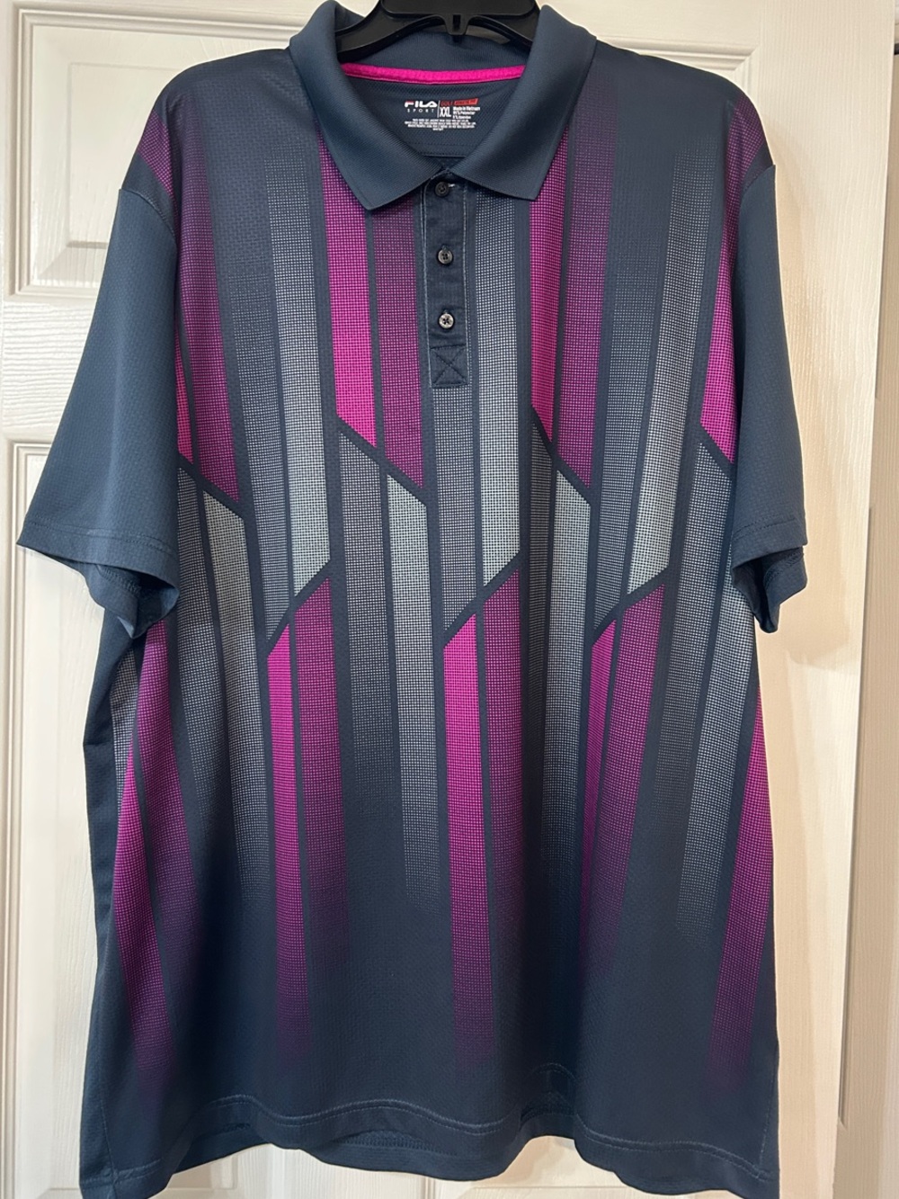 Fila Men's Navy & Magenta Geometric Stripe Polo